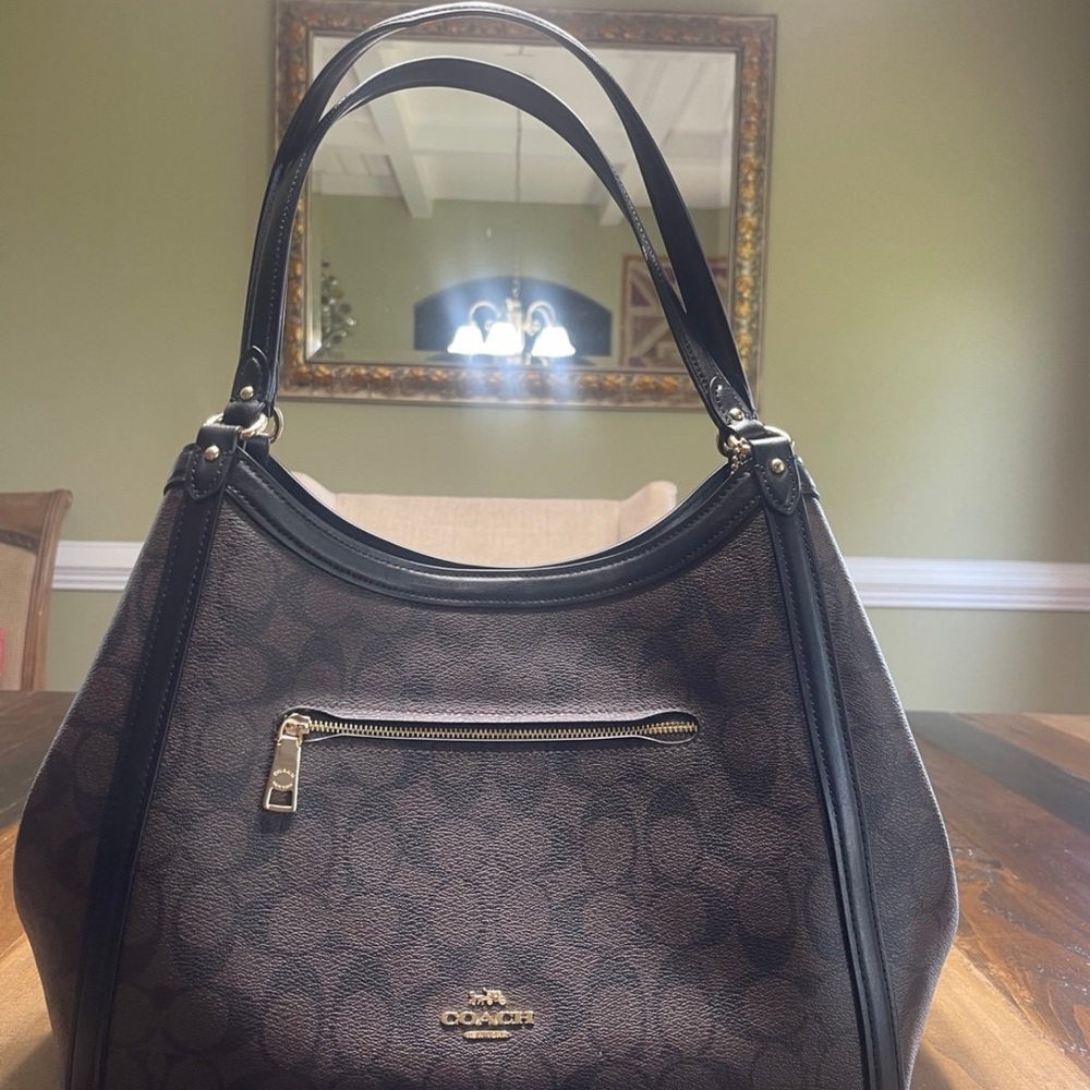 Coach Black and Brown Signature Shoulder Bag